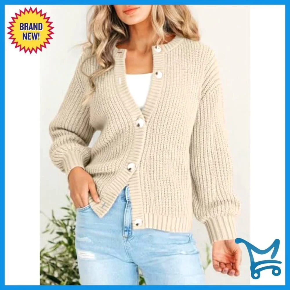 Oversized Button Front Cardigan Chunky Knit Ribbed Long Sleeve Cozy Fall